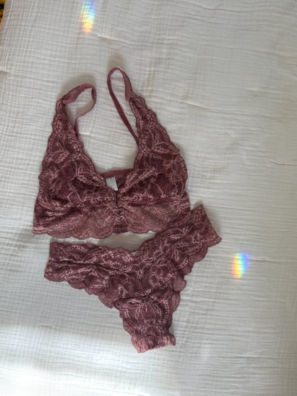 Clo Intimo Fortuna Front-Close Bralette Panty Set - Small Medium - Mauve Rose